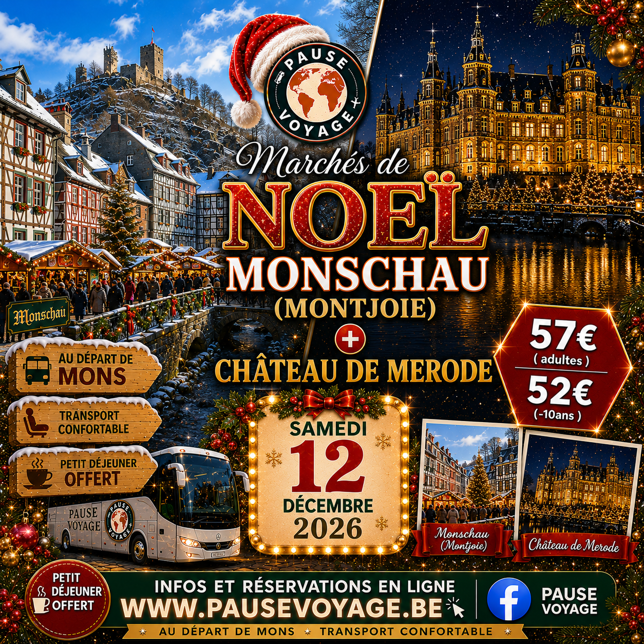 Marché de Noël Monjoie (Monschau) + Château de Merode - Samedi 12 Décembre 2026 ( ♥️ )